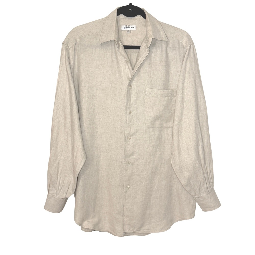 Claiborne Mens Linen Blend Button Down Shirt Long Sleeve Size 15 32/33 Coastal